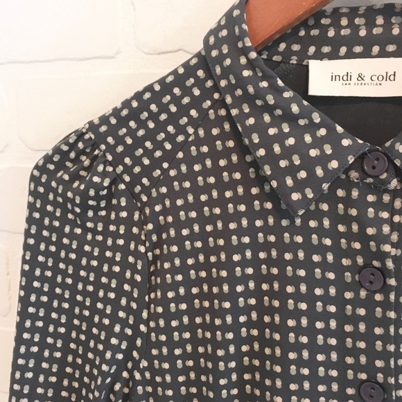 ANTHROPOLOGIE x Indie and Cold Shirt Dress Mini Long sleeve Retro Gray Cream XS - Picture 16 of 16